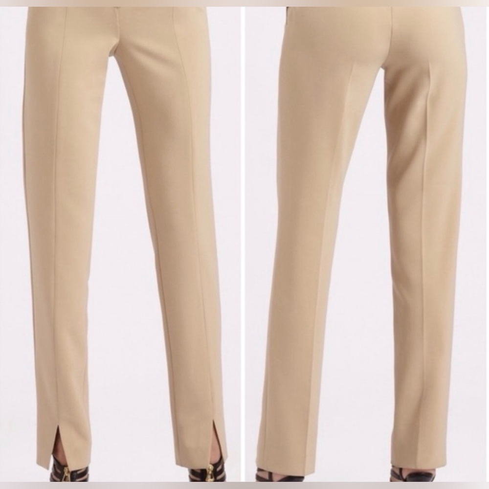 ST. JOHN Beige Trousers Morocain Front Slit Size 8